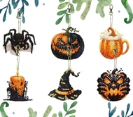 6 diamant nøgleringe med Halloween motiver